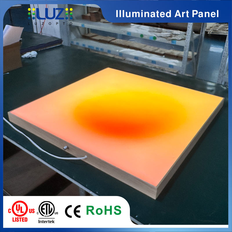 Minimalist aurora blue gradient acrylic canvas wall decor during daylight in unlit state