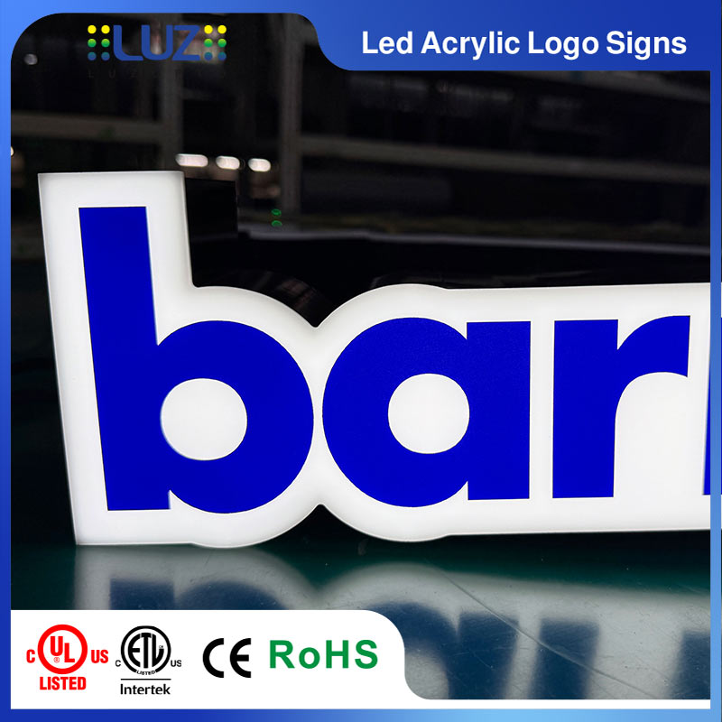 3d acrylic front-lit letters and logo sign showing black side returns and depth